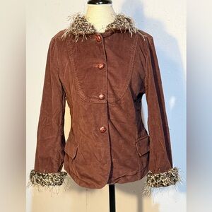 Jsdesigns Brown Corduroy Jacket with Fringe Collar
& Cuffs Bohemian Vintage.